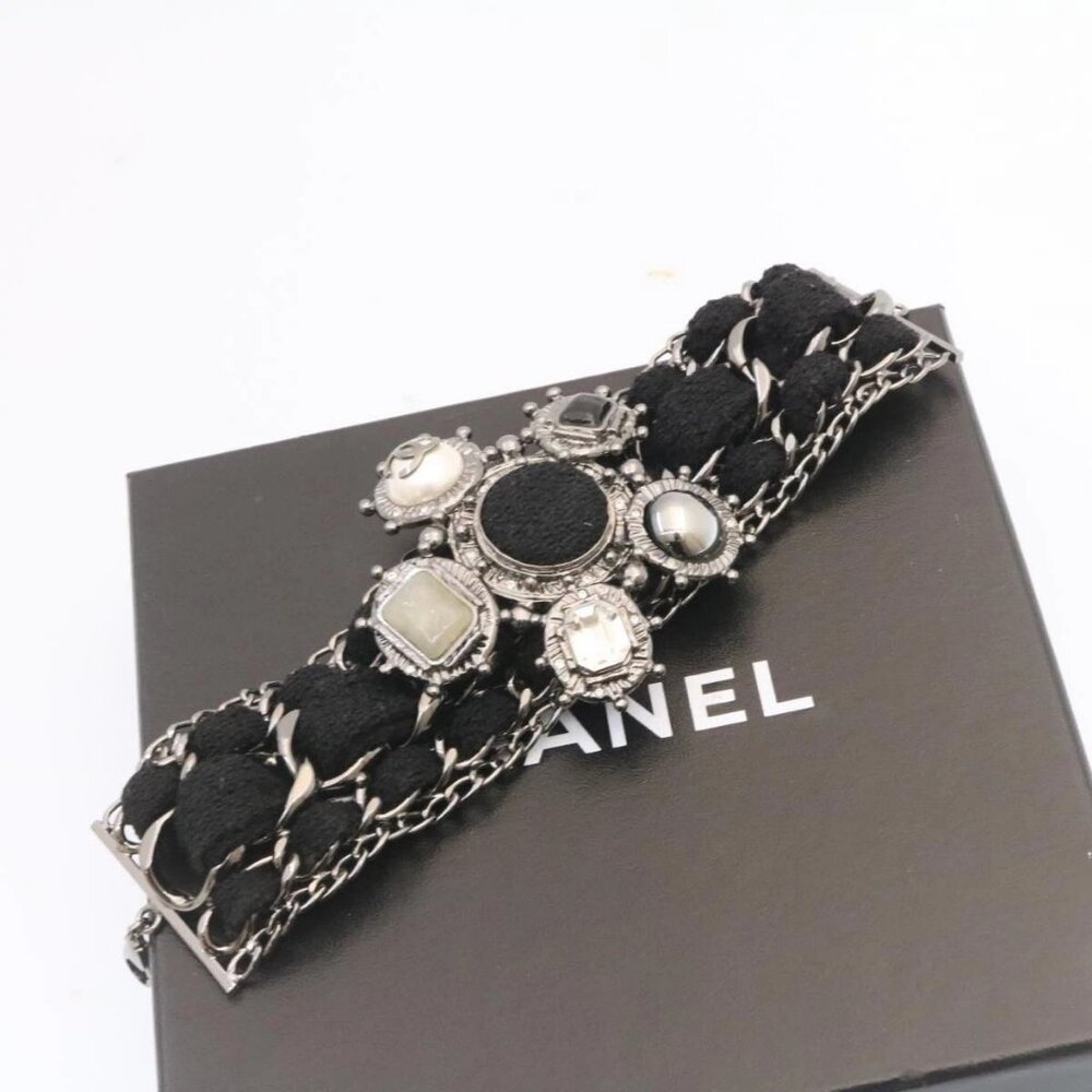 CHANEL Bangle Bracelet Metal Black CC Auth